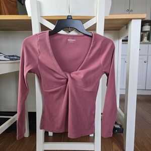 Old Navy Long Sleeve Twist-Front Top in Dusty Rose Pink